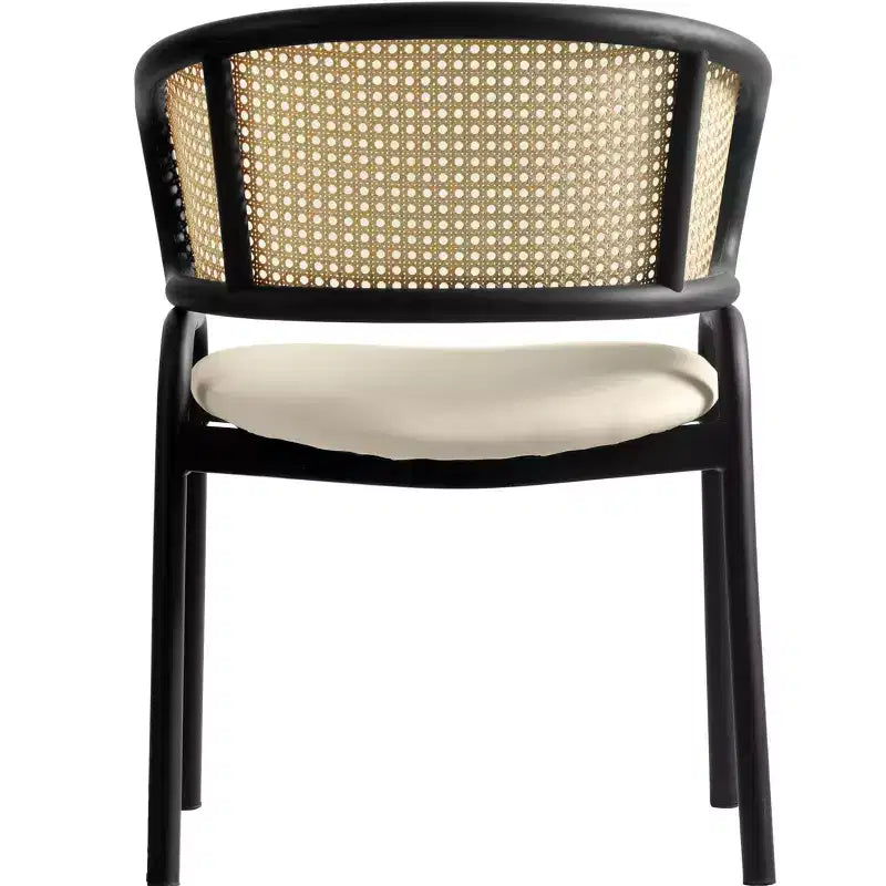 Lot de 2 chaises de salle à manger en rotin tressé avec assise en cuir et structure en acier noir