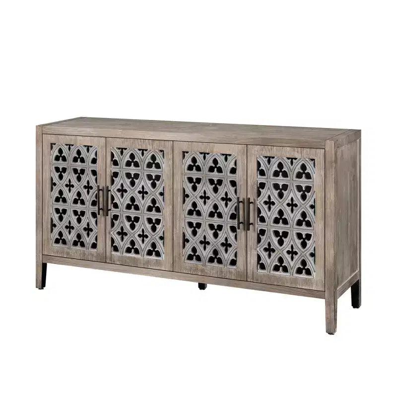Vaisselier ancien à quatre portes creuses, buffet de rangement de style campagnard américain