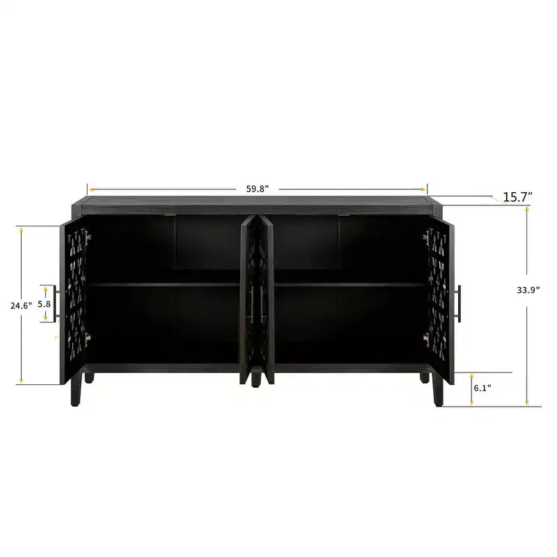 Vaisselier ancien à quatre portes creuses, buffet de rangement de style campagnard américain