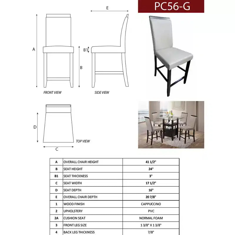 Chaises de comptoir de salle à manger, ensemble de 2