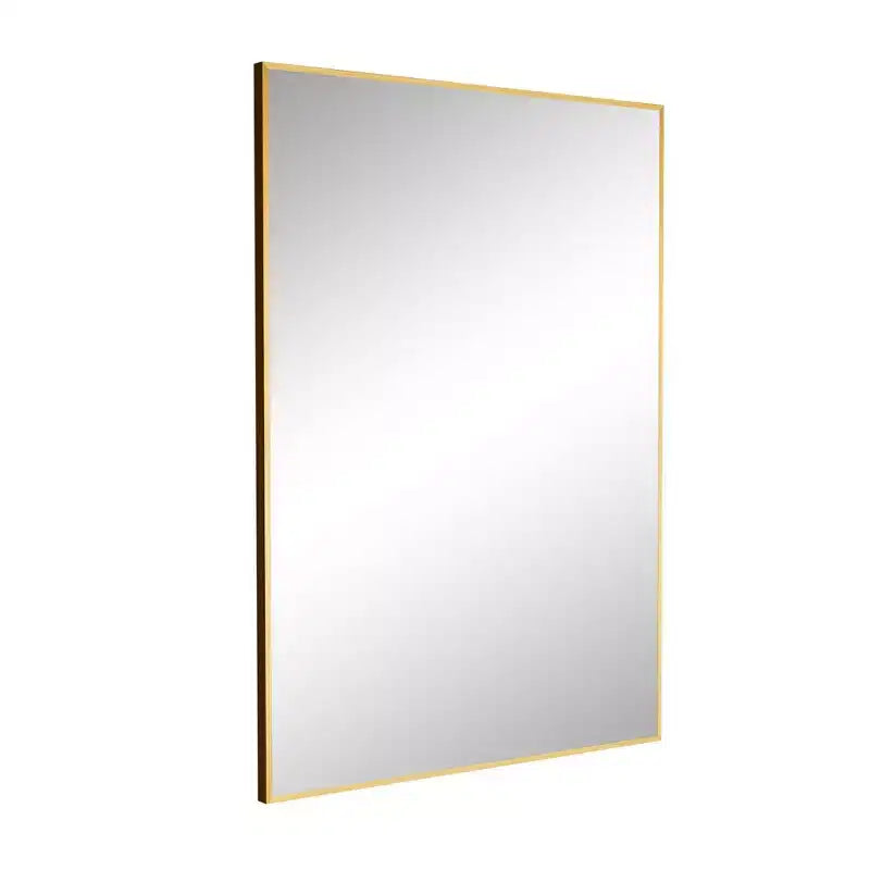 Miroir mural rectangulaire à angle droit à cadre fin en alliage d'aluminium doré