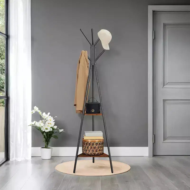 Porte-manteau style industriel avec 2 étagères : Organiseur Robuste et Élégant