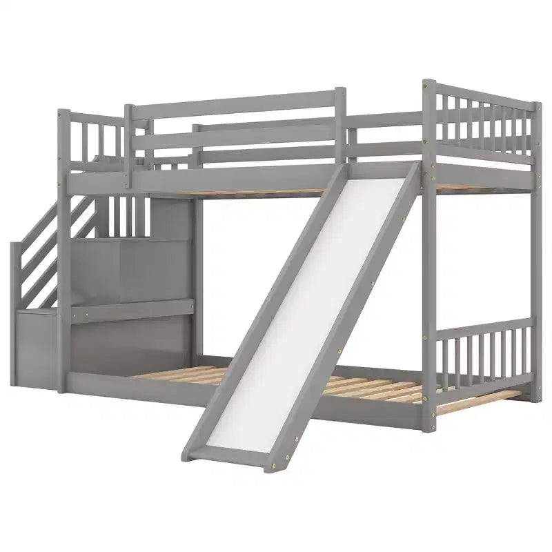Lit superposé en bois avec toboggan convertible et escalier