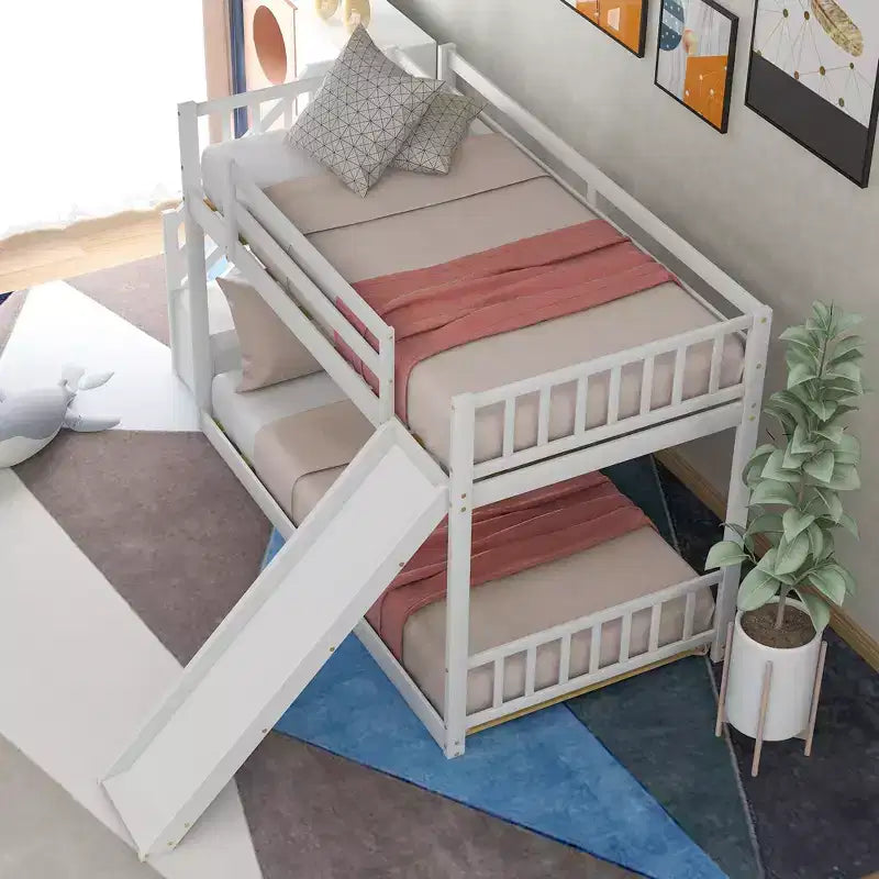 Lit superposé en bois avec toboggan convertible et escalier