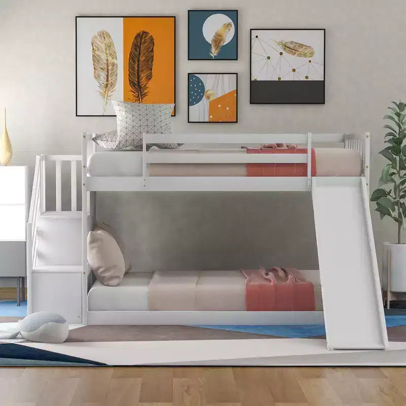 Lit superposé en bois avec toboggan convertible et escalier