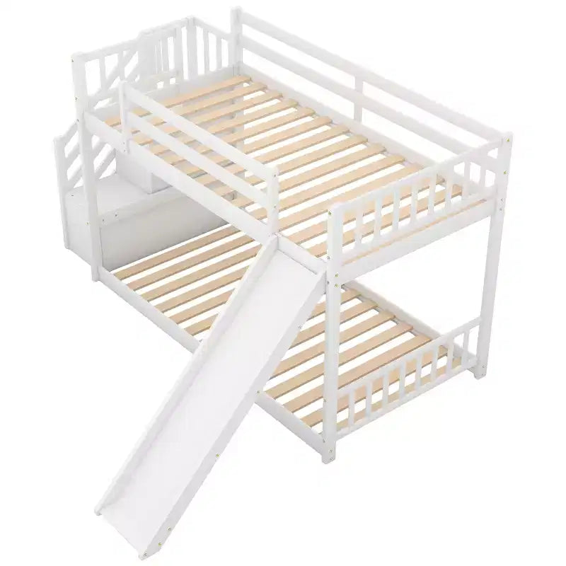Lit superposé en bois avec toboggan convertible et escalier