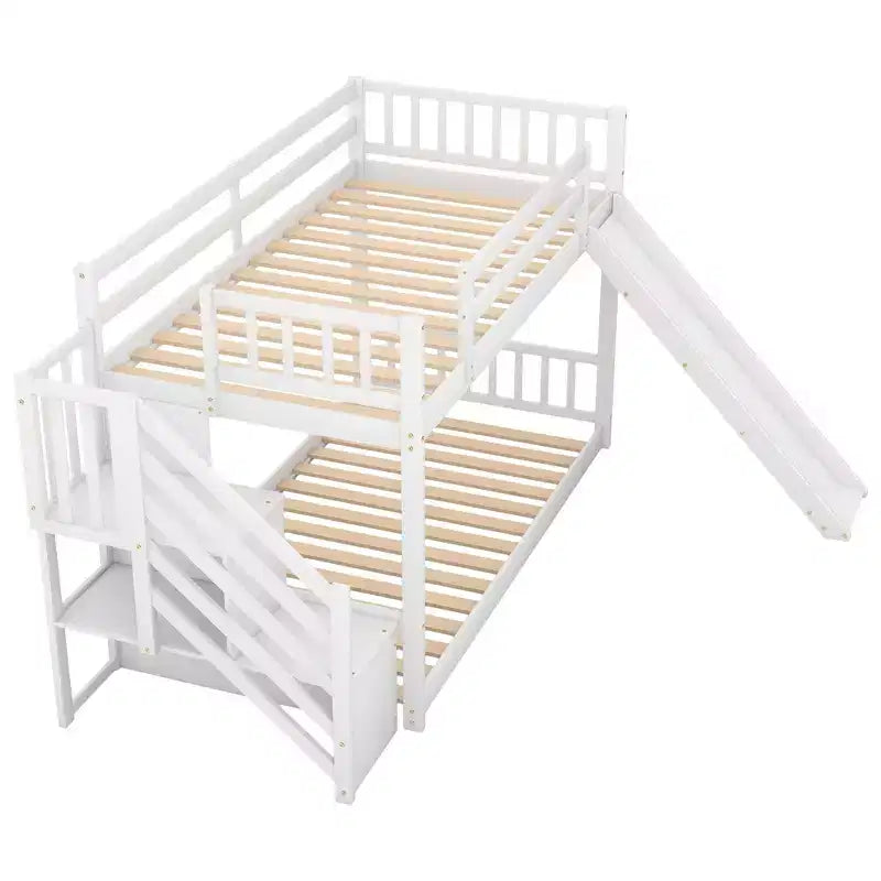 Lit superposé en bois avec toboggan convertible et escalier