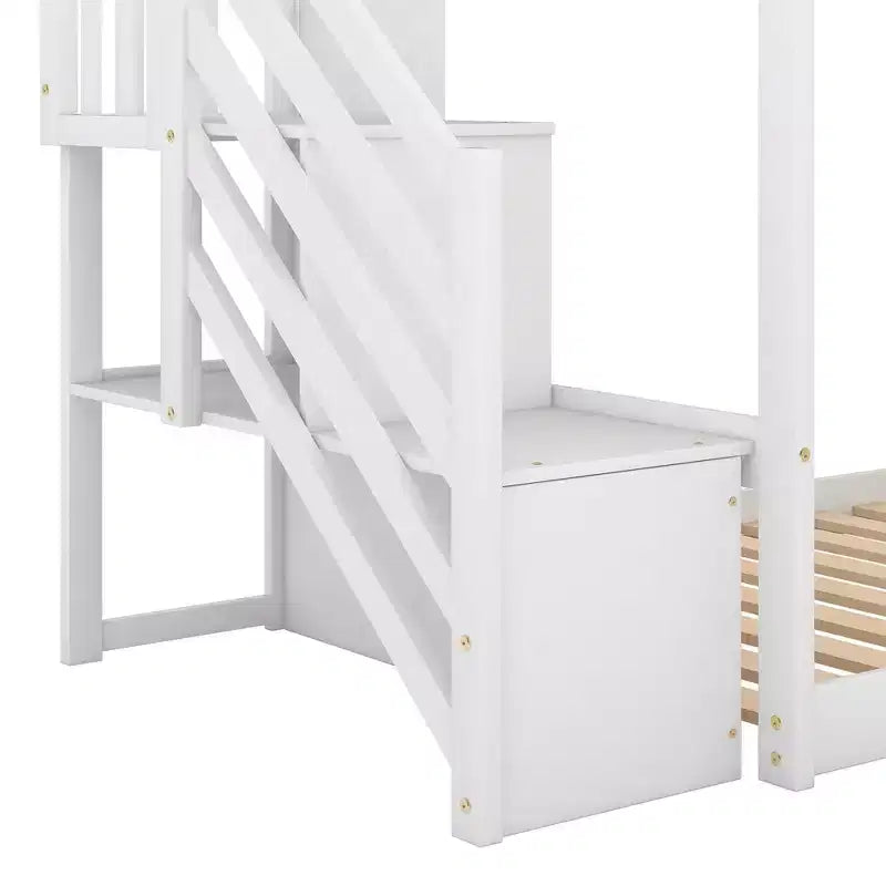 Lit superposé en bois avec toboggan convertible et escalier