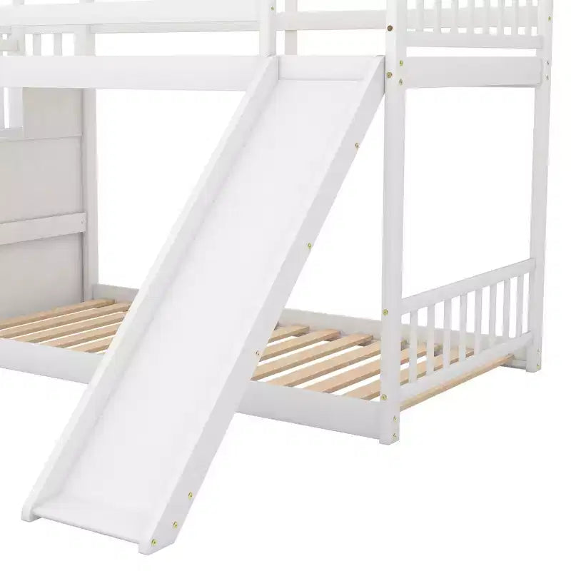 Lit superposé en bois avec toboggan convertible et escalier