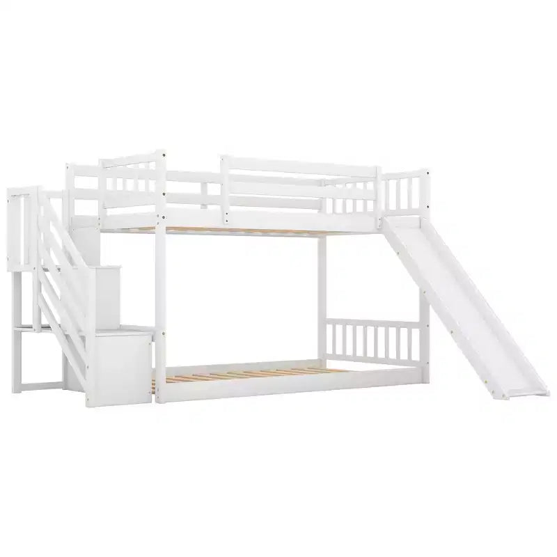 Lit superposé en bois avec toboggan convertible et escalier