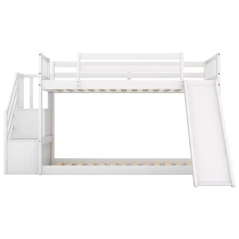 Lit superposé en bois avec toboggan convertible et escalier