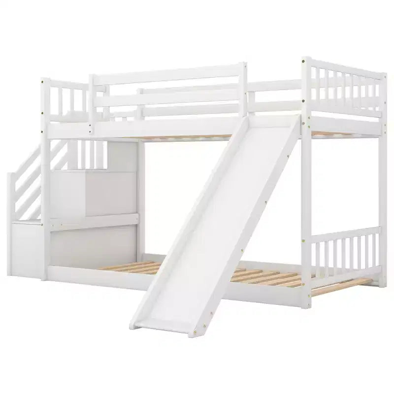 Lit superposé en bois avec toboggan convertible et escalier