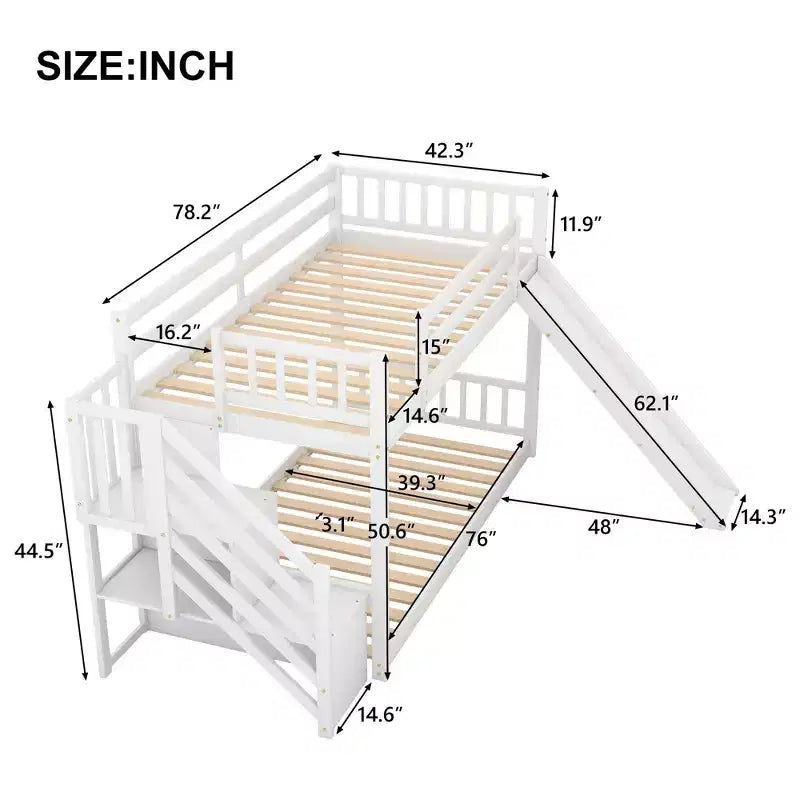 Lit superposé en bois avec toboggan convertible et escalier