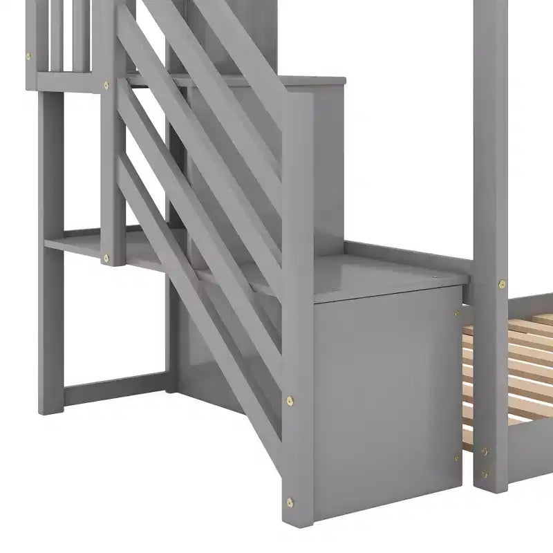 Lit superposé en bois avec toboggan convertible et escalier