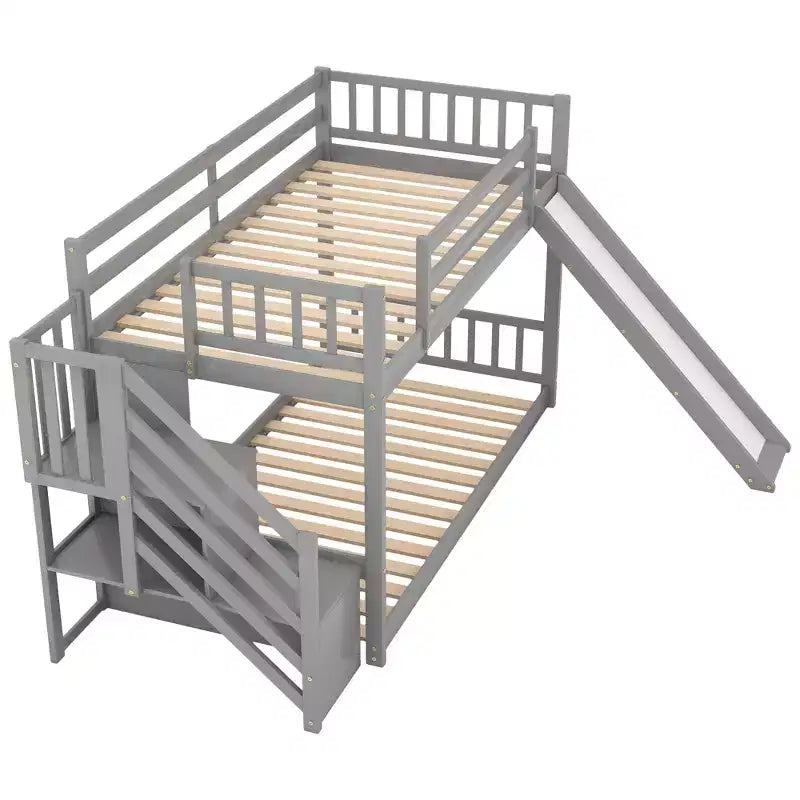 Lit superposé en bois avec toboggan convertible et escalier