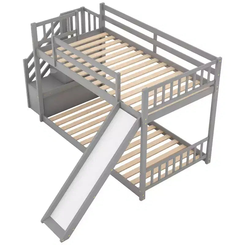 Lit superposé en bois avec toboggan convertible et escalier