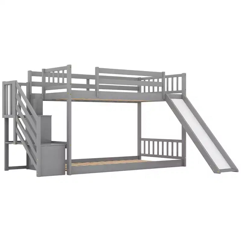Lit superposé en bois avec toboggan convertible et escalier