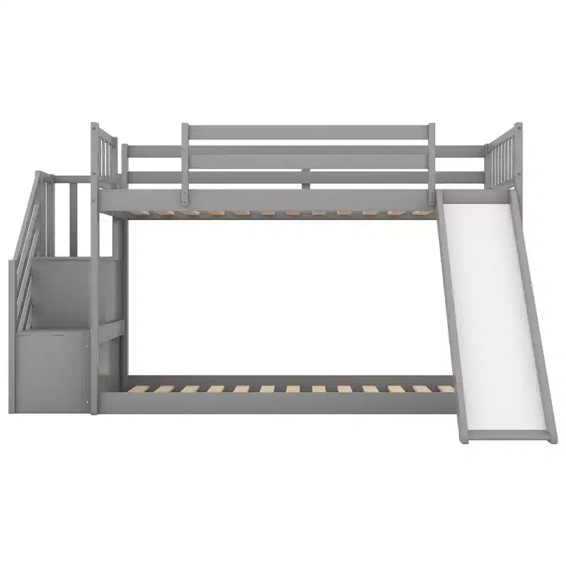Lit superposé en bois avec toboggan convertible et escalier