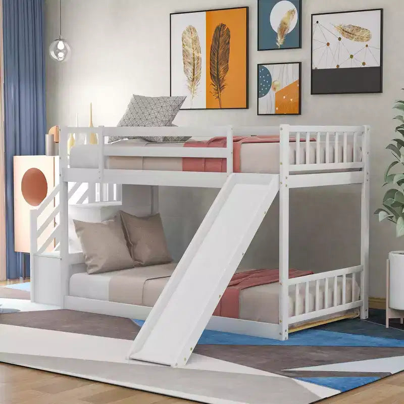 Lit superposé en bois avec toboggan convertible et escalier