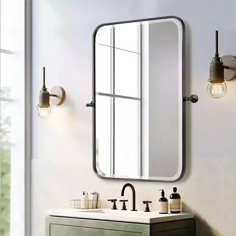 Miroir mural rectangulaire à bords arrondis en fer pivotant à trois couleurs