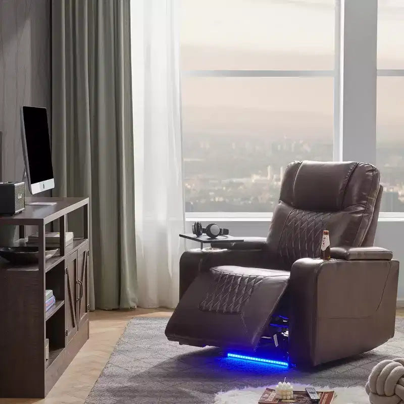 Fauteuil inclinable électrique avec port de chargement USB, 2 porte-gobelets et tablette pivotante à 360°