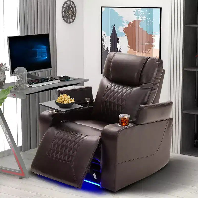 Fauteuil inclinable électrique avec port de chargement USB, 2 porte-gobelets et tablette pivotante à 360°