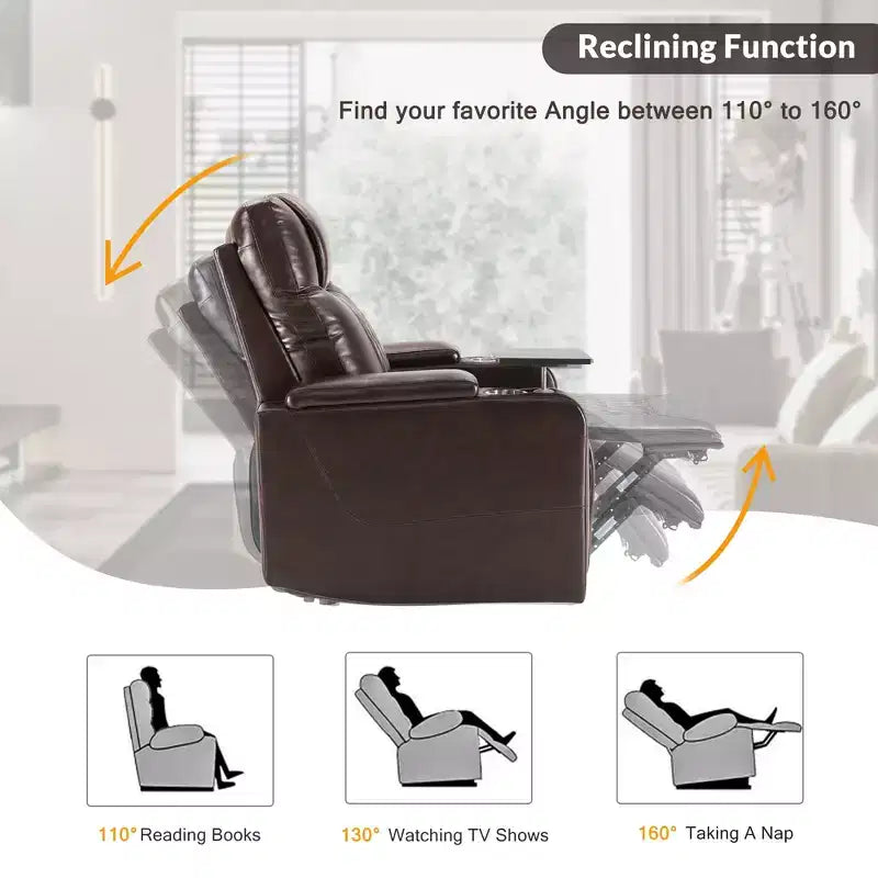 Fauteuil inclinable électrique avec port de chargement USB, 2 porte-gobelets et tablette pivotante à 360°