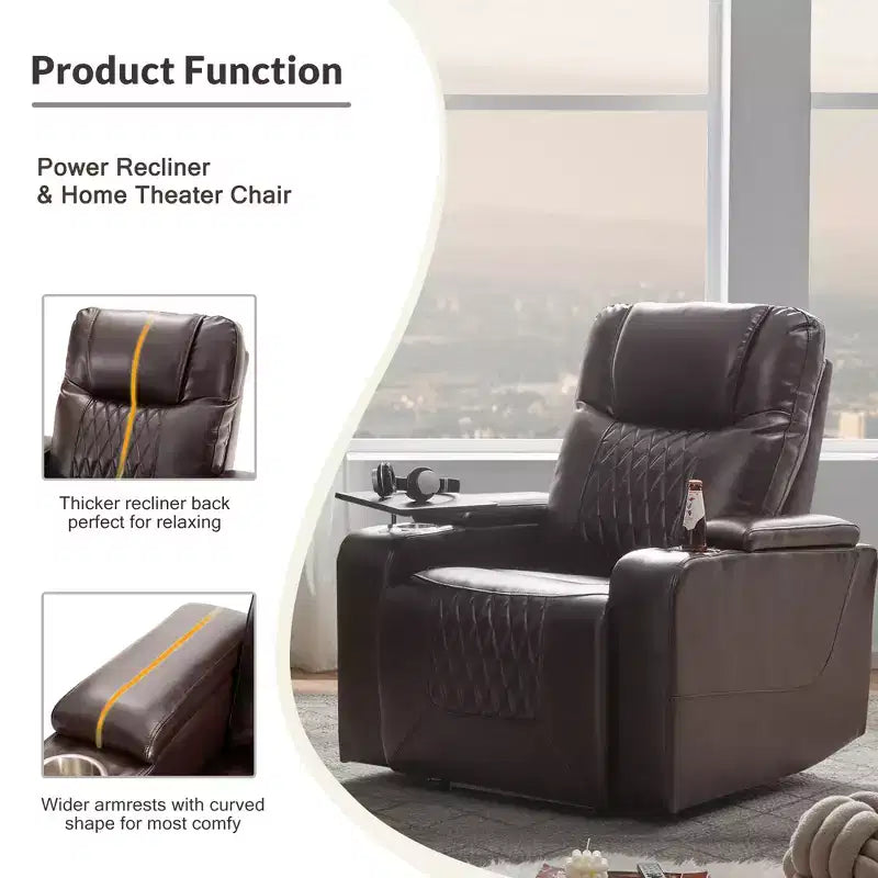 Fauteuil inclinable électrique avec port de chargement USB, 2 porte-gobelets et tablette pivotante à 360°