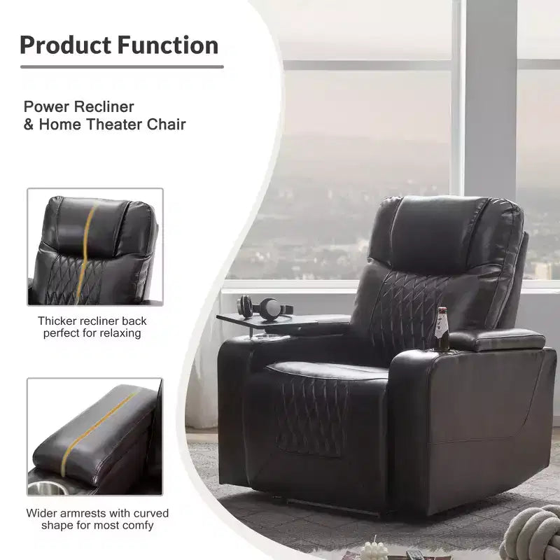Fauteuil inclinable électrique avec port de chargement USB, 2 porte-gobelets et tablette pivotante à 360°