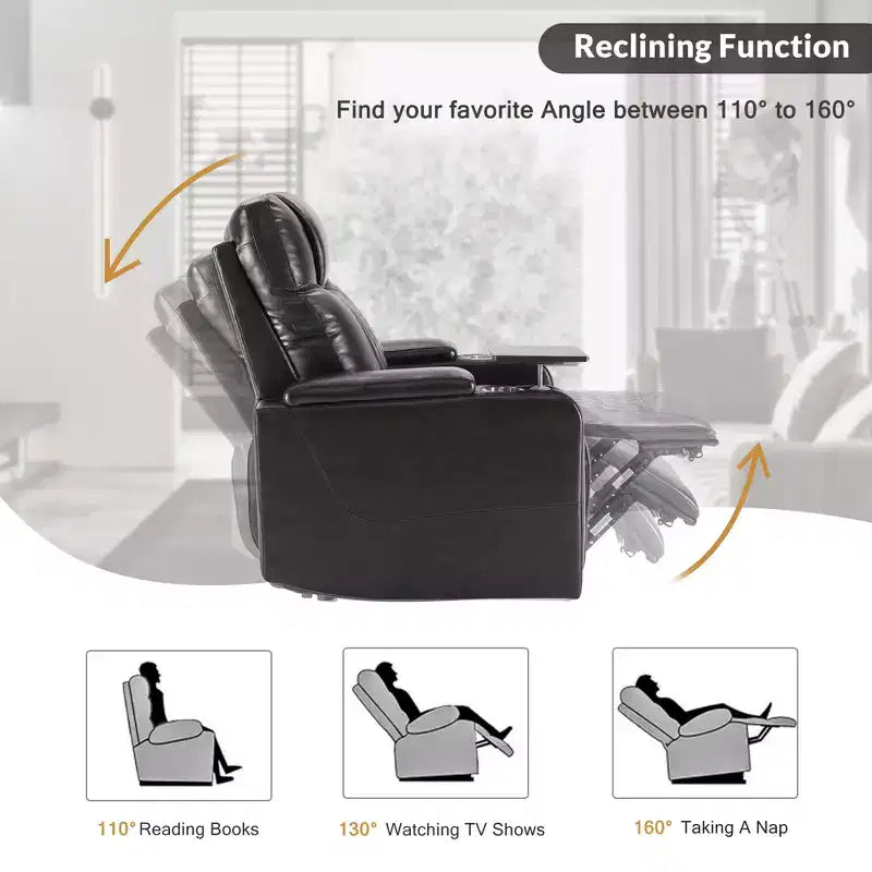 Fauteuil inclinable électrique avec port de chargement USB, 2 porte-gobelets et tablette pivotante à 360°