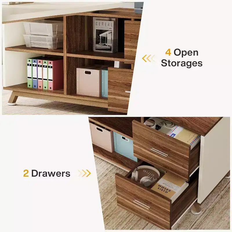 Bureau de direction, bureau d'ordinateur en L avec meuble de rangement