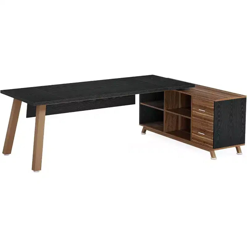 Bureau de direction, bureau d'ordinateur en L avec meuble de rangement
