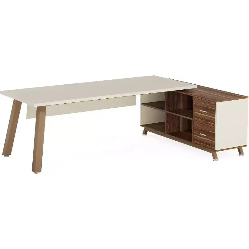 Lantine 71-Inch Executive Desk, L-Shaped Computer Desk with 55-Inch Cabinet for Home Office