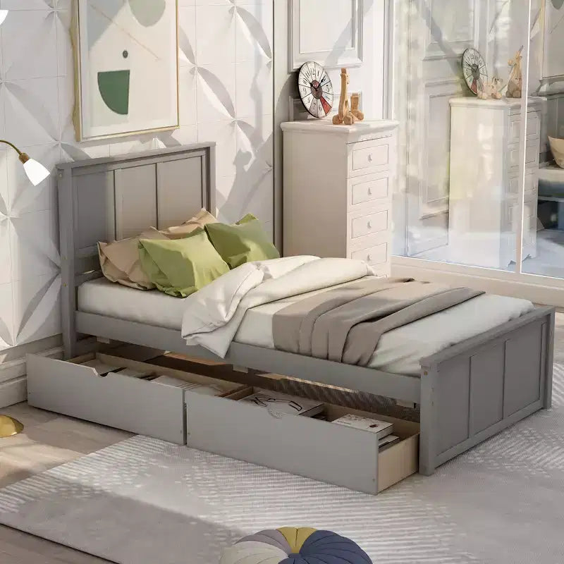 Lit plateforme moderne en bois de taille double