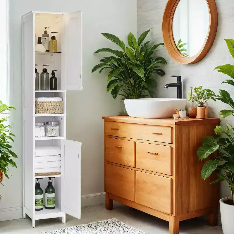 Armoire de rangement moderne et fine avec étagères réglables - Organisateur autoportant haut