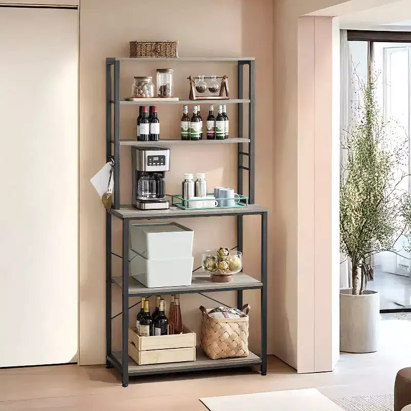Meuble de cuisine avec rangement pour café, doté de 6 étagères et 6 crochets