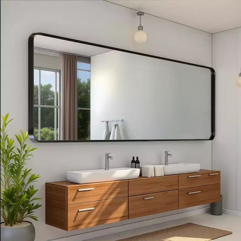 Miroir rectangulaire intégral en aluminium avec coins arrondis, peinture noire