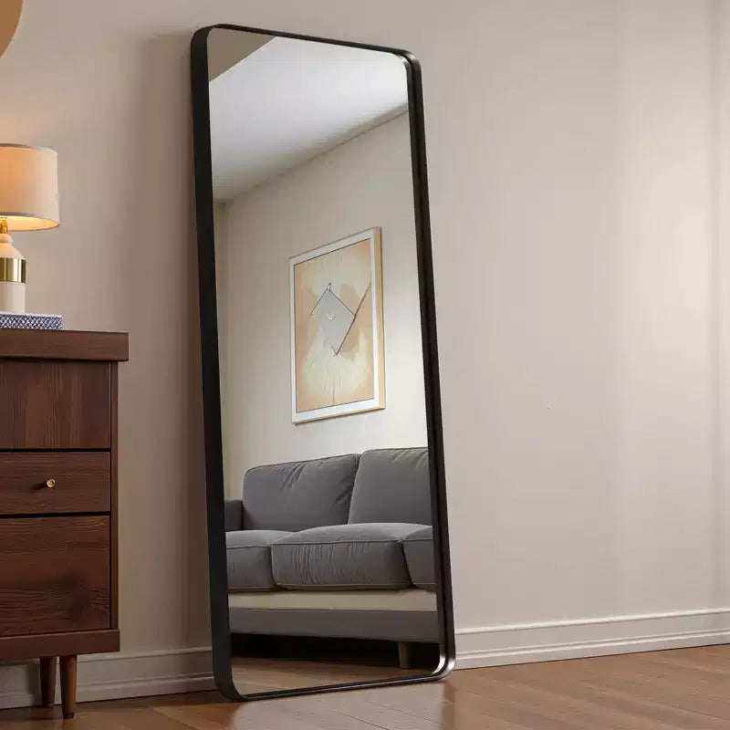 Miroir rectangulaire intégral en aluminium avec coins arrondis, peinture noire
