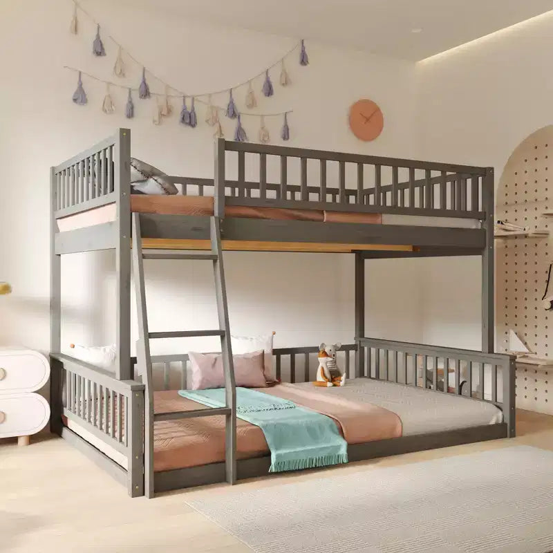 Whisen Full XL over Queen Sturdy Bunk Bed, Durable MDF Construction, Detachable Design, Wood Slat Support, Guard Rails