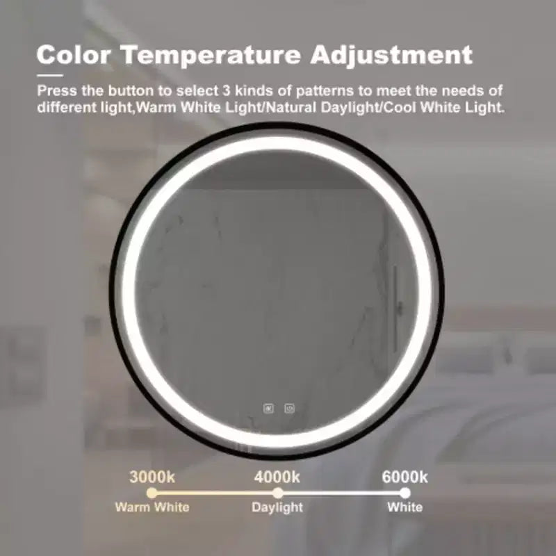 Miroir de courtoisie de salle de bain à LED élégant avec plaque arrière focalisée, cadre en alliage d'aluminium noir