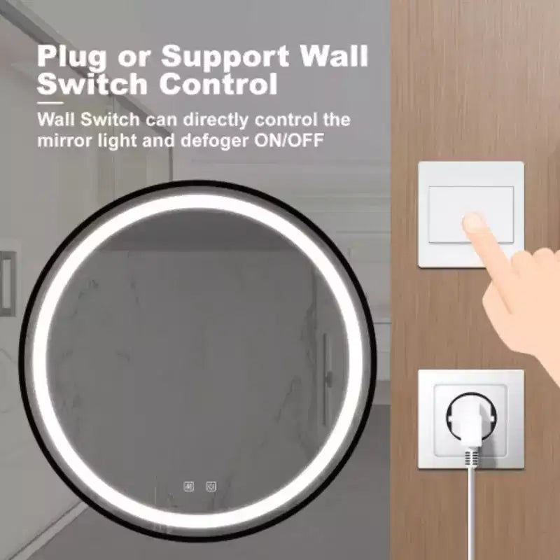Miroir de courtoisie de salle de bain à LED élégant avec plaque arrière focalisée, cadre en alliage d'aluminium noir
