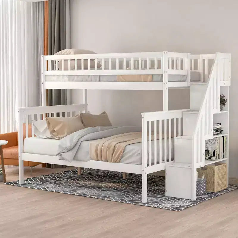 Whisen Twin over Full Stairway Bunk Bed with Storage Staircase