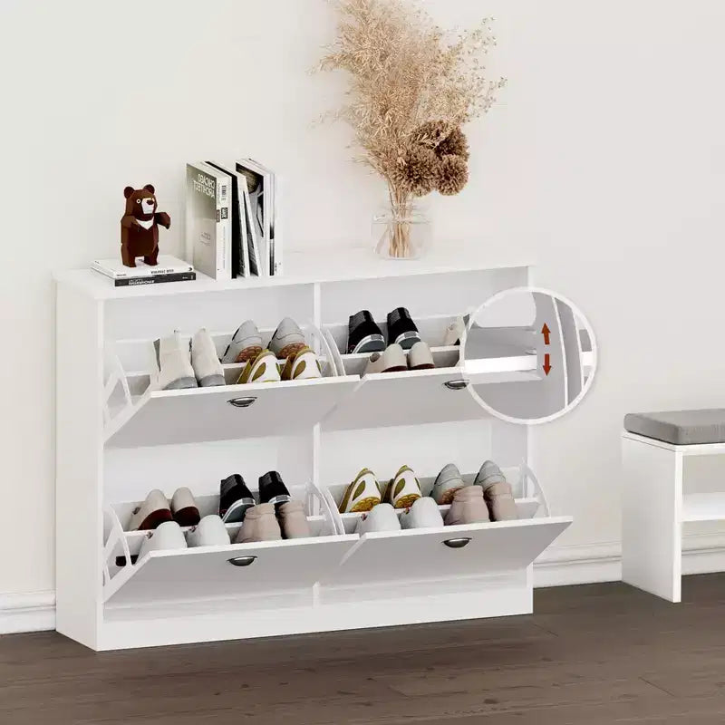 Meuble à chaussures étroit et discret à 4 tiroirs, étagère à chaussures multi-scènes, organisateur de chaussures polyvalent