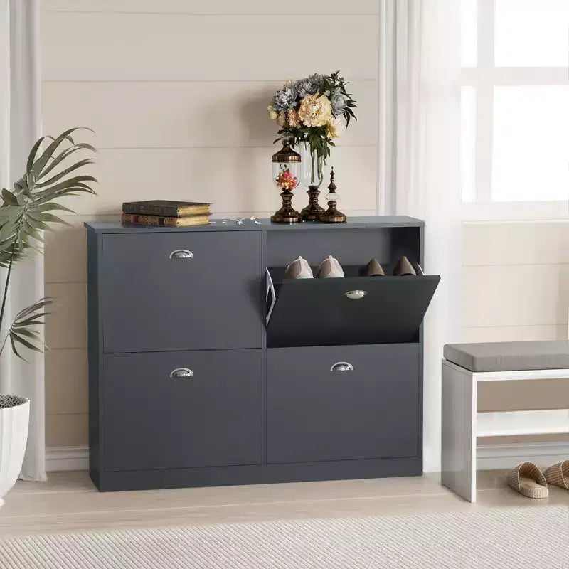 Meuble à chaussures étroit et discret à 4 tiroirs, étagère à chaussures multi-scènes, organisateur de chaussures polyvalent