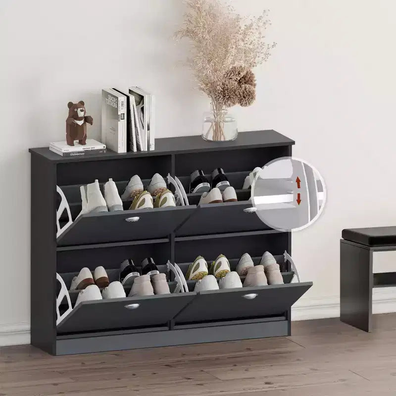 Meuble à chaussures étroit et discret à 4 tiroirs, étagère à chaussures multi-scènes, organisateur de chaussures polyvalent