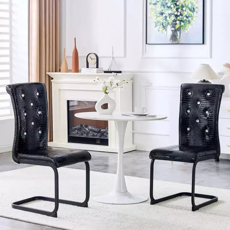 Chaises de cuisine en peau d'alligator avec boucle en cristal, chaises de salle à manger en cuir PVC