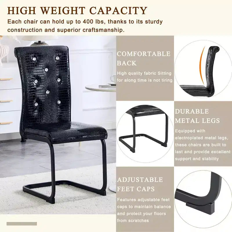 Chaises de cuisine en peau d'alligator avec boucle en cristal, chaises de salle à manger en cuir PVC