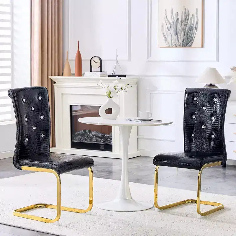 Chaises de cuisine en peau d'alligator avec boucle en cristal, chaises de salle à manger en cuir PVC