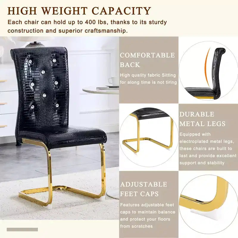 Chaises de cuisine en peau d'alligator avec boucle en cristal, chaises de salle à manger en cuir PVC
