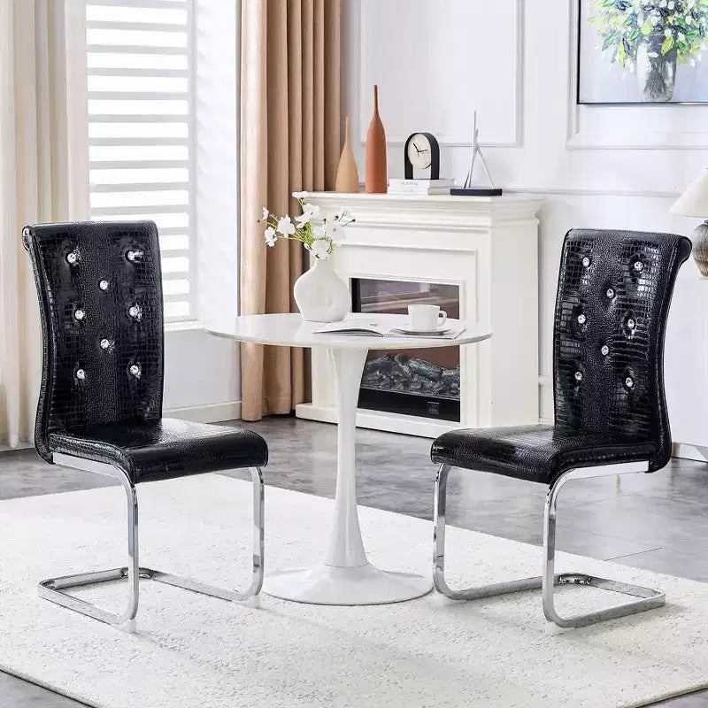 Chaises de cuisine en peau d'alligator avec boucle en cristal, chaises de salle à manger en cuir PVC